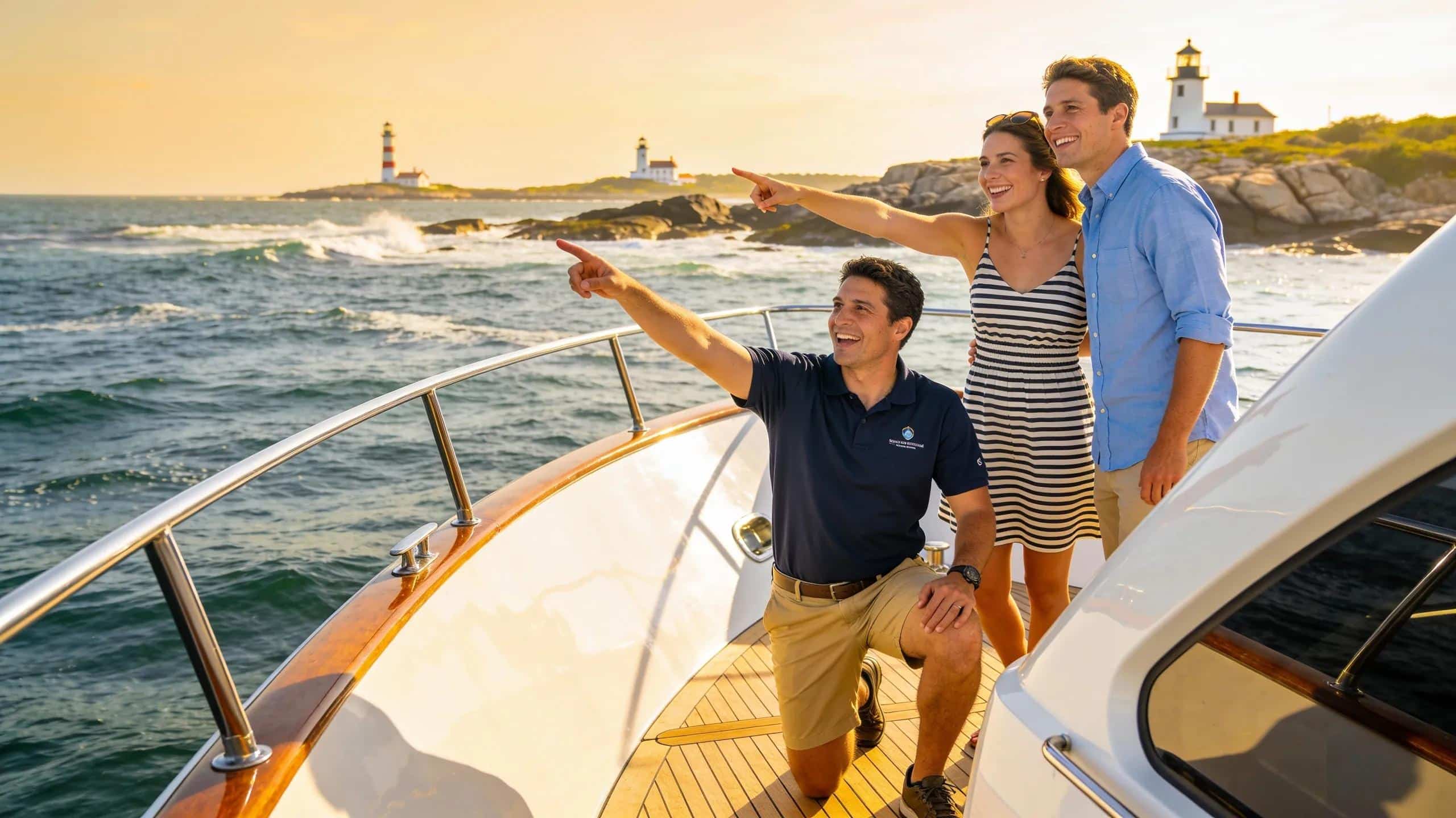 Guests enjoying a scenic yacht tour in Rhode Island